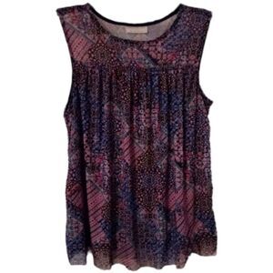 Bobbie Brooks Sleeveless Patchwork Boho Top Pink & Purple Medallion Print Blouse